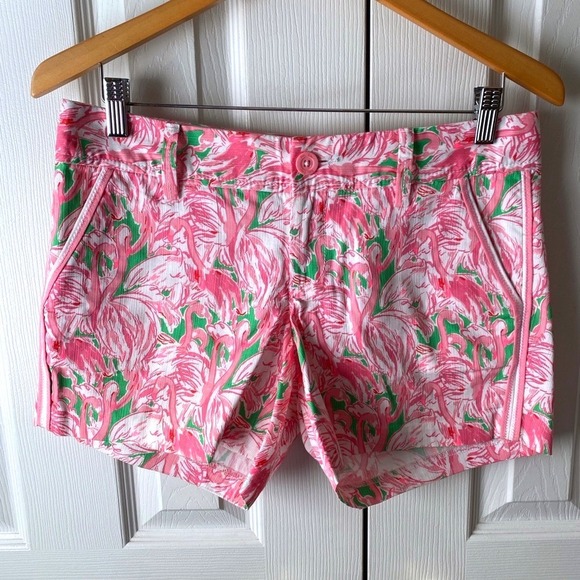 Lilly Pulitzer Pants - Lilly Pulitzer Callahan Mid-Rise Short in Colony Pink Flamingo Novelty Print 4